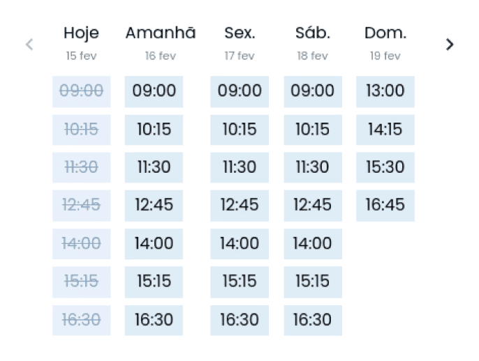 Interface de agendamento online mostrando horários disponíveis